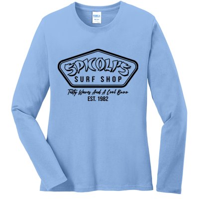 Spicolis Surf Shop Tasty Waves And A Cool Buzz Est 1982 Ladies Long Sleeve Shirt