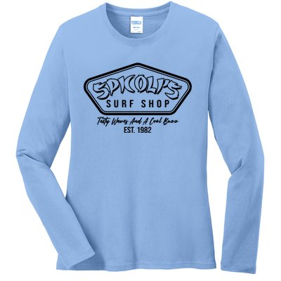 Spicolis Surf Shop Tasty Waves And A Cool Buzz Est 1982 Ladies Long Sleeve Shirt