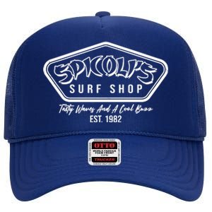 Spicolis Surf Shop Tasty Waves And A Cool Buzz Est 1982 High Crown Mesh Back Trucker Hat