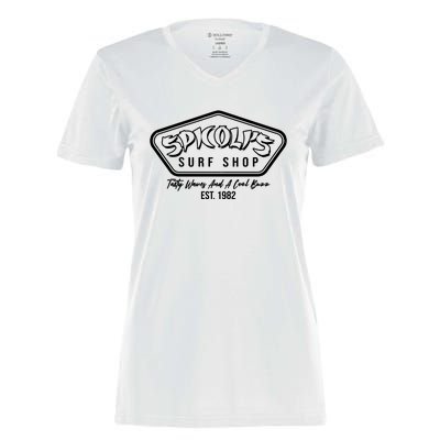 Spicolis Surf Shop Tasty Waves And A Cool Buzz Est 1982 Women's Momentum V-Neck T-Shirt