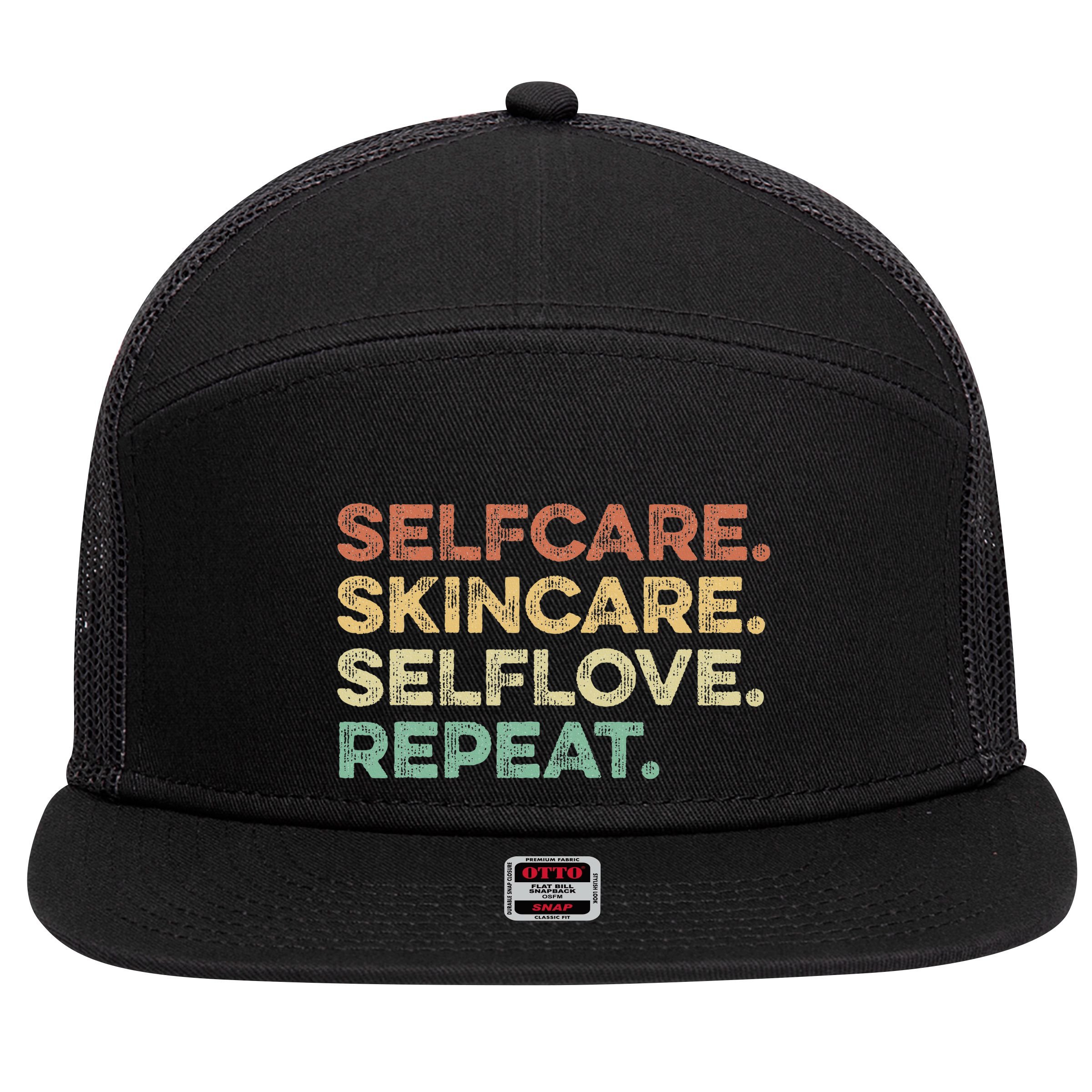 Selfcare Skincare Selflove Repeat Esthetician 7 Panel Mesh Trucker Snapback Hat