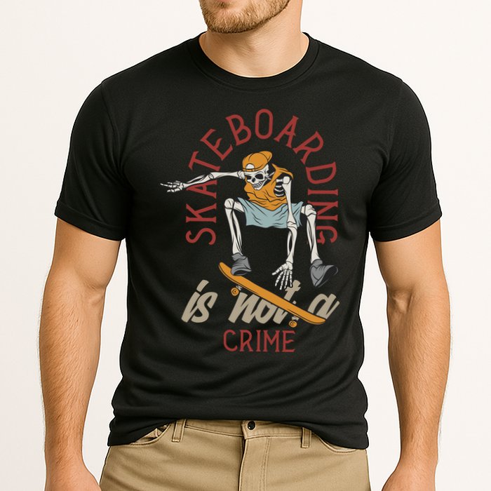 Skeleton Skateboarding Cooling Performance Crew T-Shirt