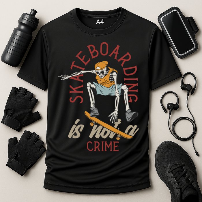 Skeleton Skateboarding Cooling Performance Crew T-Shirt