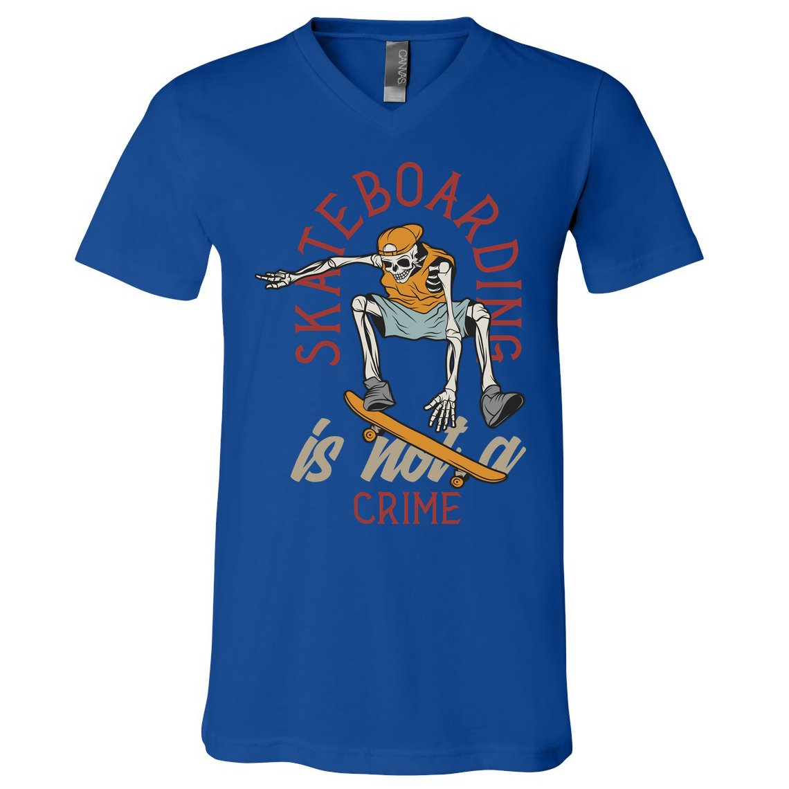 Skeleton Skateboarding V-Neck T-Shirt