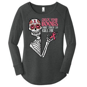 Sugar Skull Skeleton Funny Breast Cancer Awareness Women Women's Perfect Tri Tunic Long Sleeve Shirt