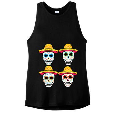 Sugar Skull Sombrero Dia De Los Muertos Mexican Day Of Dead Ladies PosiCharge Tri-Blend Wicking Tank