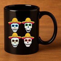 Sugar Skull Sombrero Dia De Los Muertos Mexican Day Of Dead 11oz C Handle Ceramic Mug