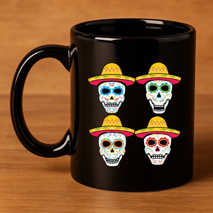 Sugar Skull Sombrero Dia De Los Muertos Mexican Day Of Dead 11oz C Handle Ceramic Mug