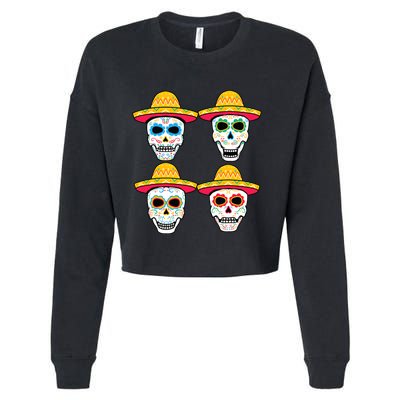 Sugar Skull Sombrero Dia De Los Muertos Mexican Day Of Dead Cropped Pullover Crew