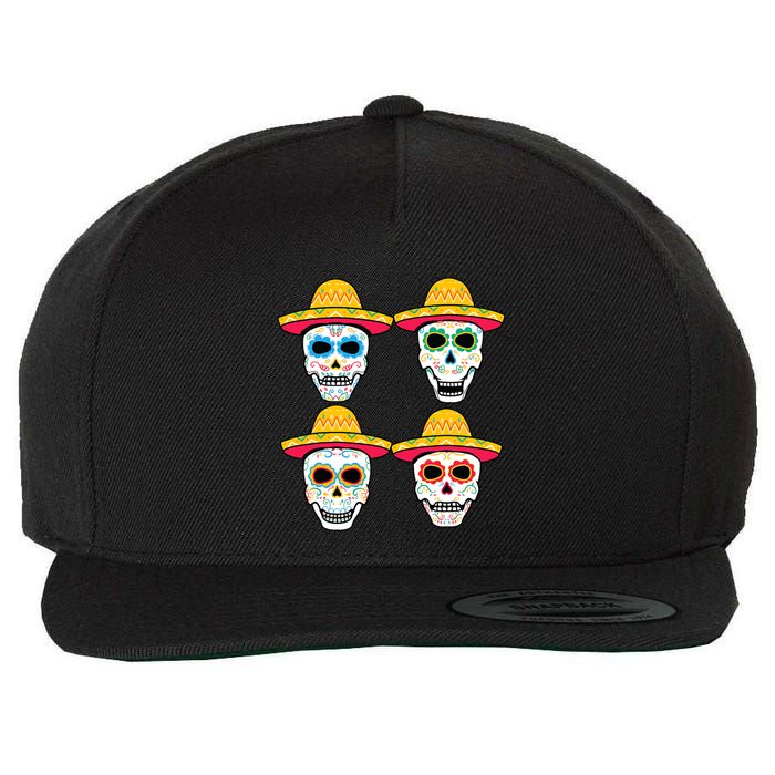 Sugar Skull Sombrero Dia De Los Muertos Mexican Day Of Dead Wool Snapback Cap