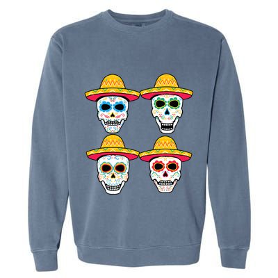 Sugar Skull Sombrero Dia De Los Muertos Mexican Day Of Dead Garment-Dyed Sweatshirt