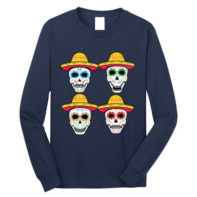 Sugar Skull Sombrero Dia De Los Muertos Mexican Day Of Dead Long Sleeve Shirt