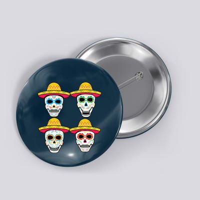 Sugar Skull Sombrero Dia De Los Muertos Mexican Day Of Dead Button