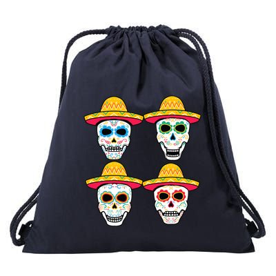 Sugar Skull Sombrero Dia De Los Muertos Mexican Day Of Dead Drawstring Bag