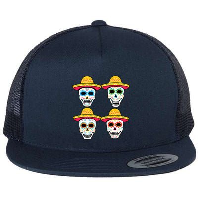 Sugar Skull Sombrero Dia De Los Muertos Mexican Day Of Dead Flatbill Hat