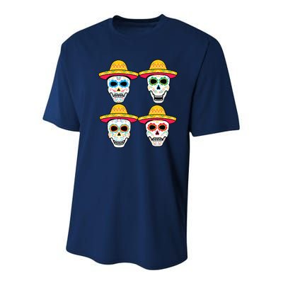 Sugar Skull Sombrero Dia De Los Muertos Mexican Day Of Dead Youth Performance Sprint T-Shirt