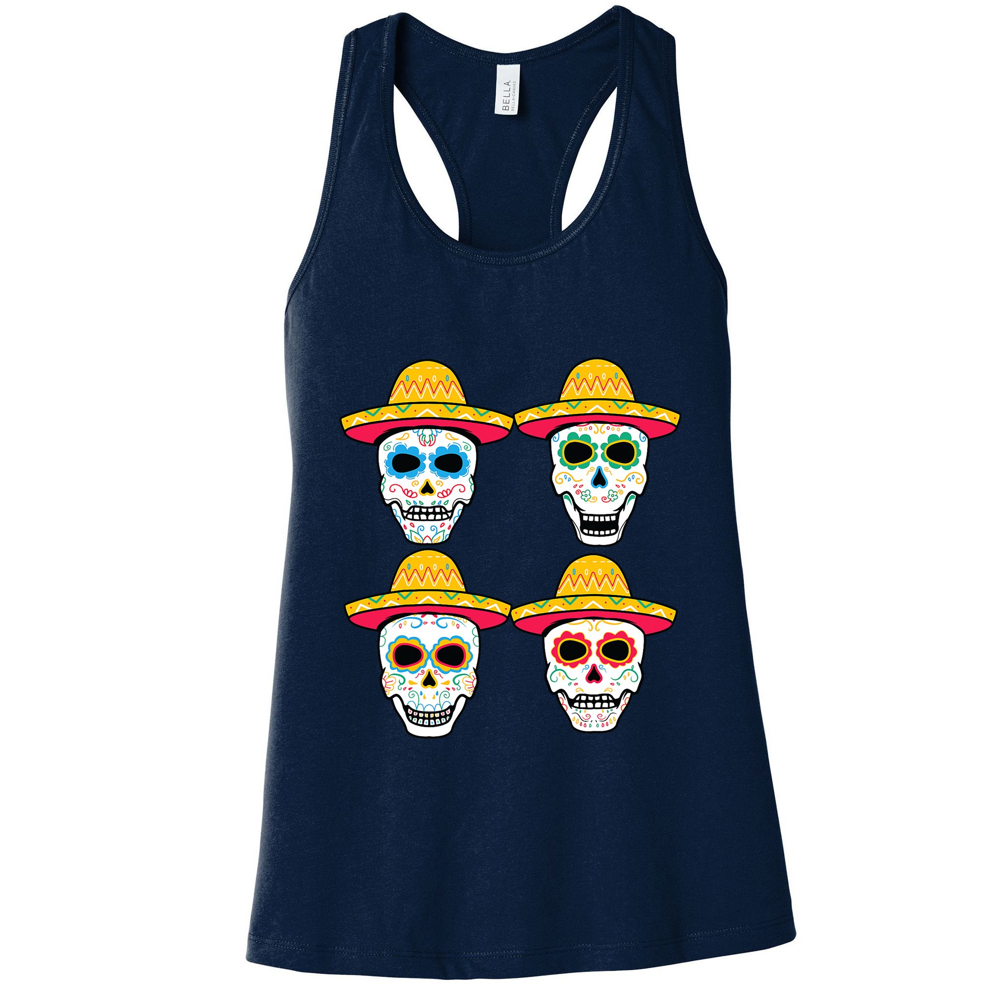 Sugar Skull Sombrero Dia De Los Muertos Mexican Day Of Dead Womens Tank Top