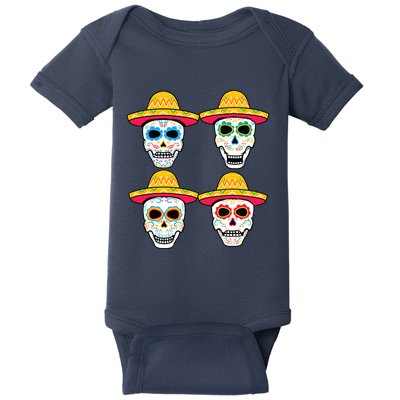 Sugar Skull Sombrero Dia De Los Muertos Mexican Day Of Dead Baby Bodysuit