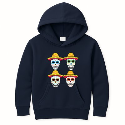 Sugar Skull Sombrero Dia De Los Muertos Mexican Day Of Dead Kids Hoodie