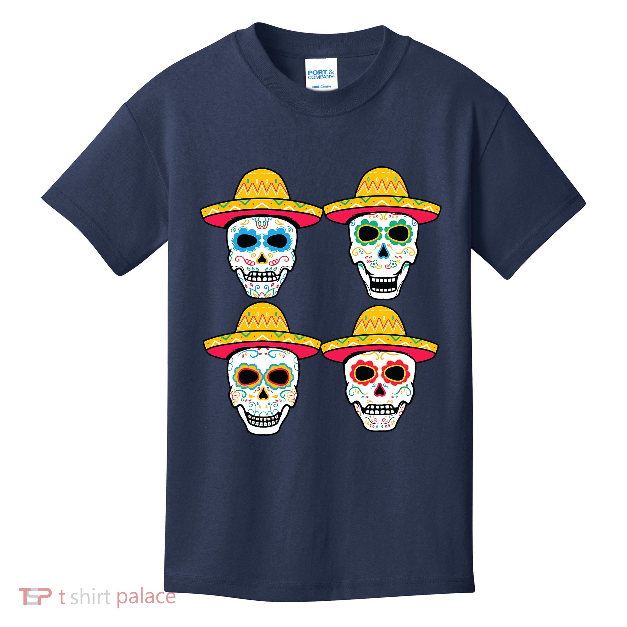 Sugar Skull Sombrero Dia De Los Muertos Mexican Day Of Dead Kids T-Shirt