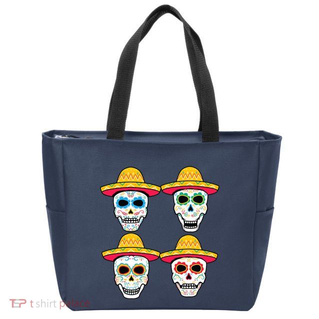 Sugar Skull Sombrero Dia De Los Muertos Mexican Day Of Dead Zip Tote Bag