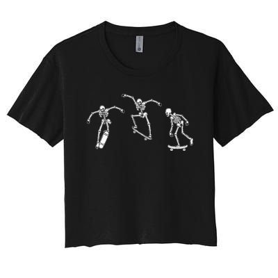 Skateboarding Skeletons Skeleton Skater Halloween Skate Women's Crop Top Tee