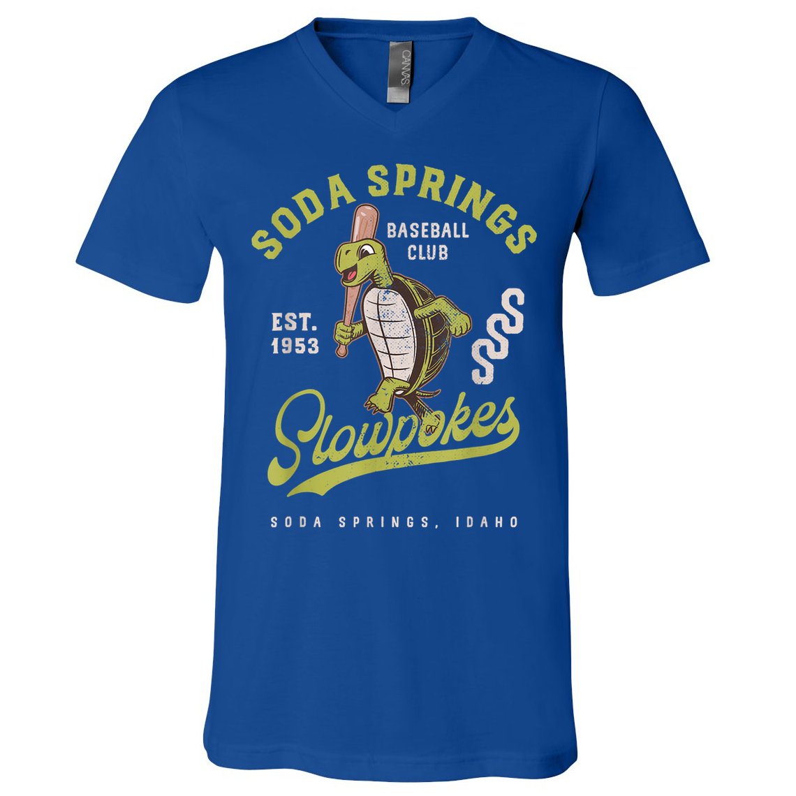 Soda Springs Slowpokes Retro Minor League Baseball Team V-Neck T-Shirt