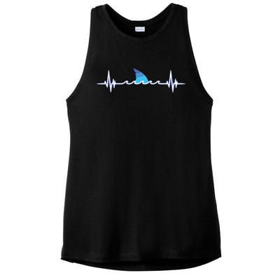 Shark Shirts, Shark Lover Gift, Shark Heartbeat Ladies PosiCharge Tri-Blend Wicking Tank