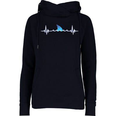 Shark Shirts, Shark Lover Gift, Shark Heartbeat Womens Funnel Neck Pullover Hood