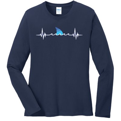 Shark Shirts, Shark Lover Gift, Shark Heartbeat Ladies Long Sleeve Shirt