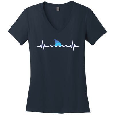 Shark Shirts, Shark Lover Gift, Shark Heartbeat Women's V-Neck T-Shirt