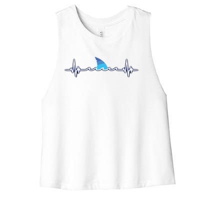 Shark Shirts, Shark Lover Gift, Shark Heartbeat Women's Racerback Cropped Tank