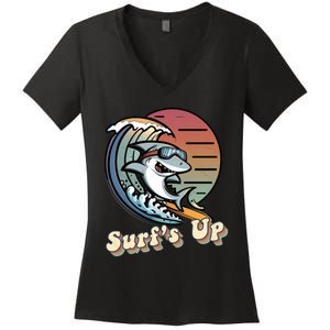 Surfer Shark SurfS Up Women's V-Neck T-Shirt