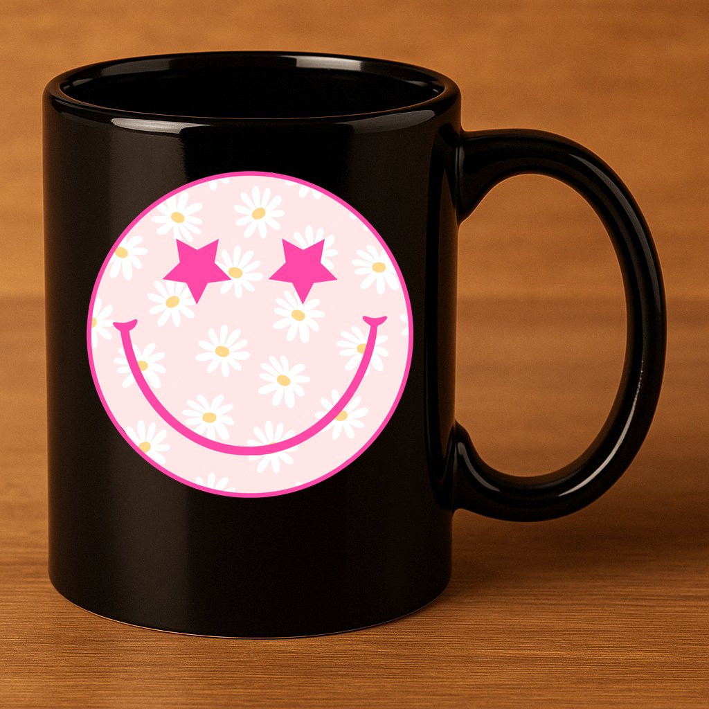 Sunflower Star Smiley Retro 11oz C Handle Ceramic Mug