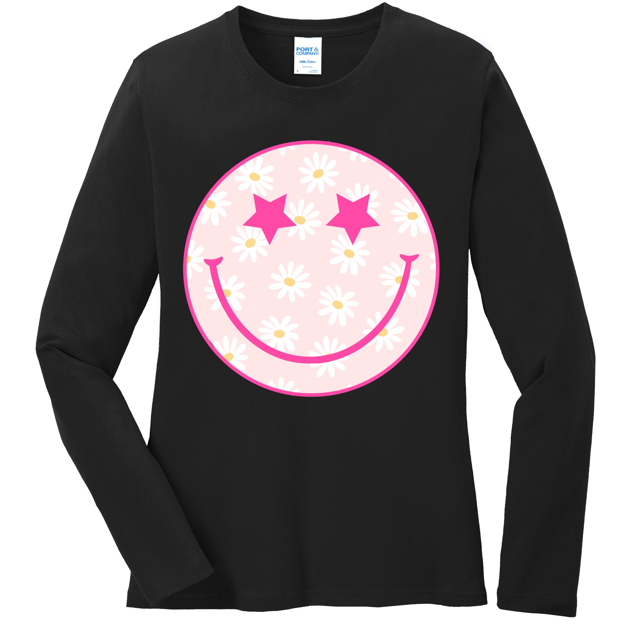 Sunflower Star Smiley Retro Ladies Long Sleeve Shirt