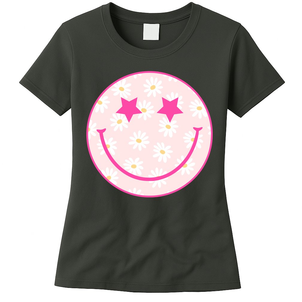 Sunflower Star Smiley Retro Womens T-Shirt