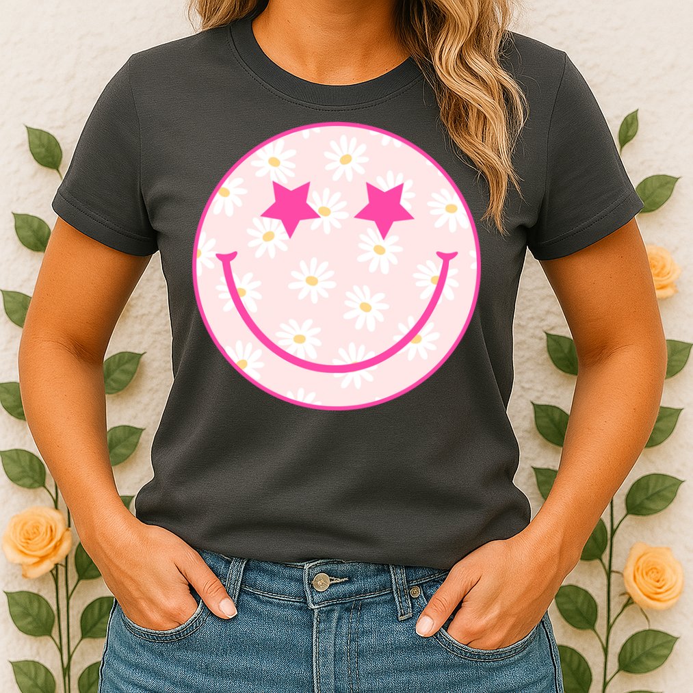 Sunflower Star Smiley Retro Womens T-Shirt