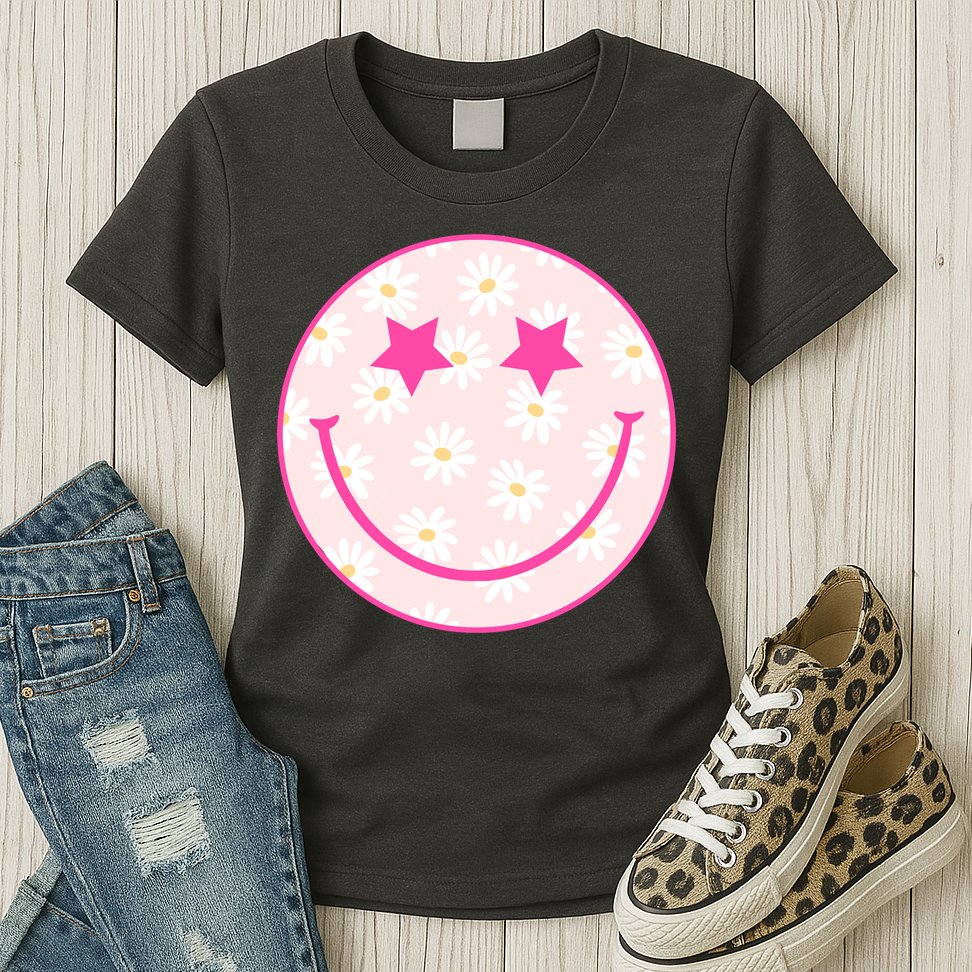 Sunflower Star Smiley Retro Womens T-Shirt
