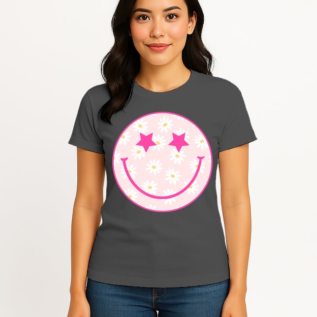 Sunflower Star Smiley Retro Womens T-Shirt