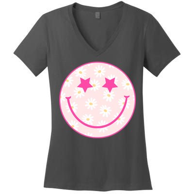 Sunflower Star Smiley Retro Women's V-Neck T-Shirt
