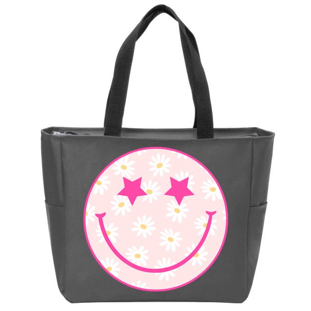 Sunflower Star Smiley Retro Zip Tote Bag