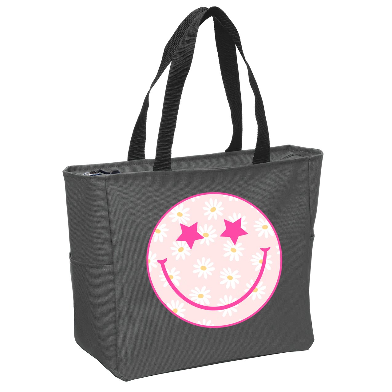 Sunflower Star Smiley Retro Zip Tote Bag