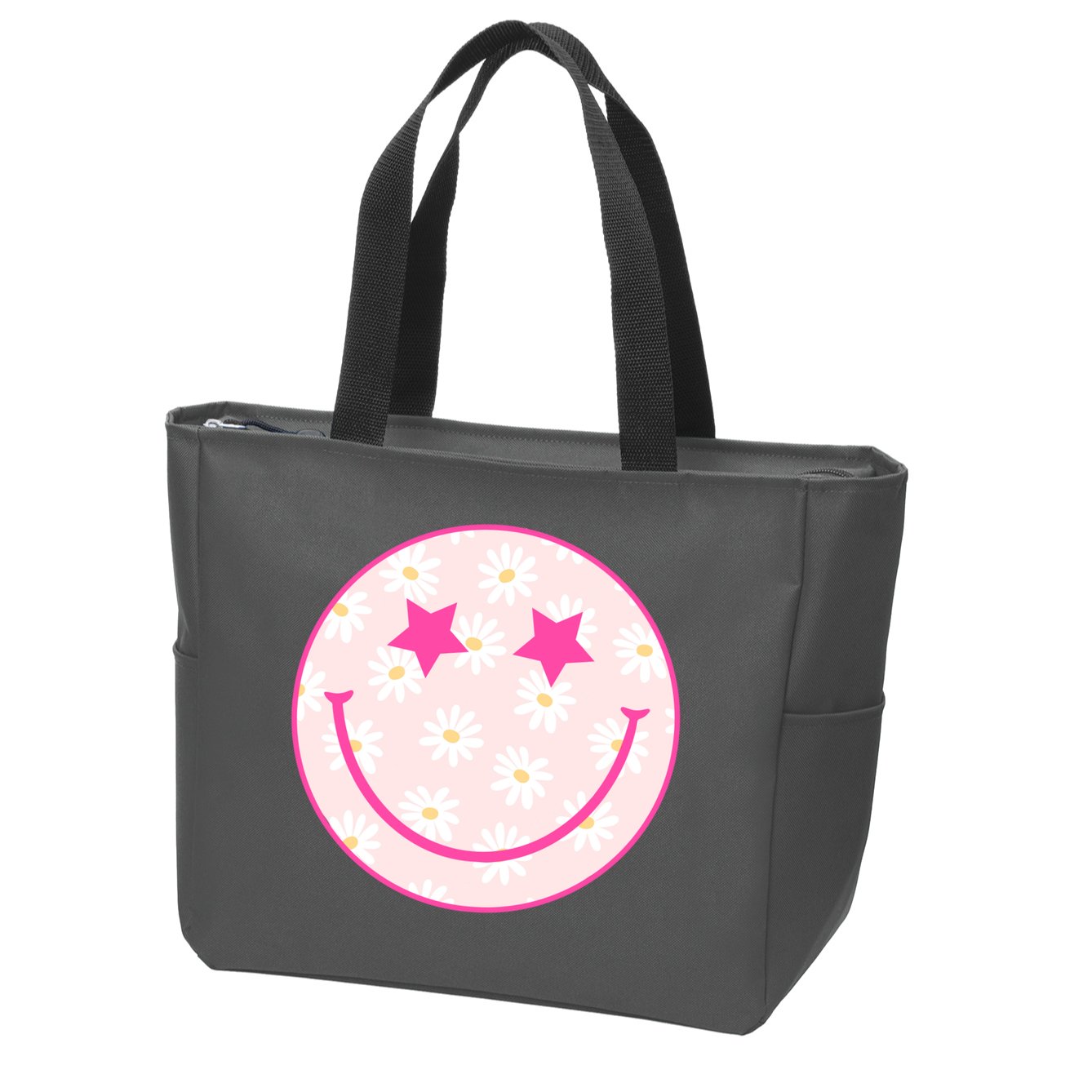 Sunflower Star Smiley Retro Zip Tote Bag