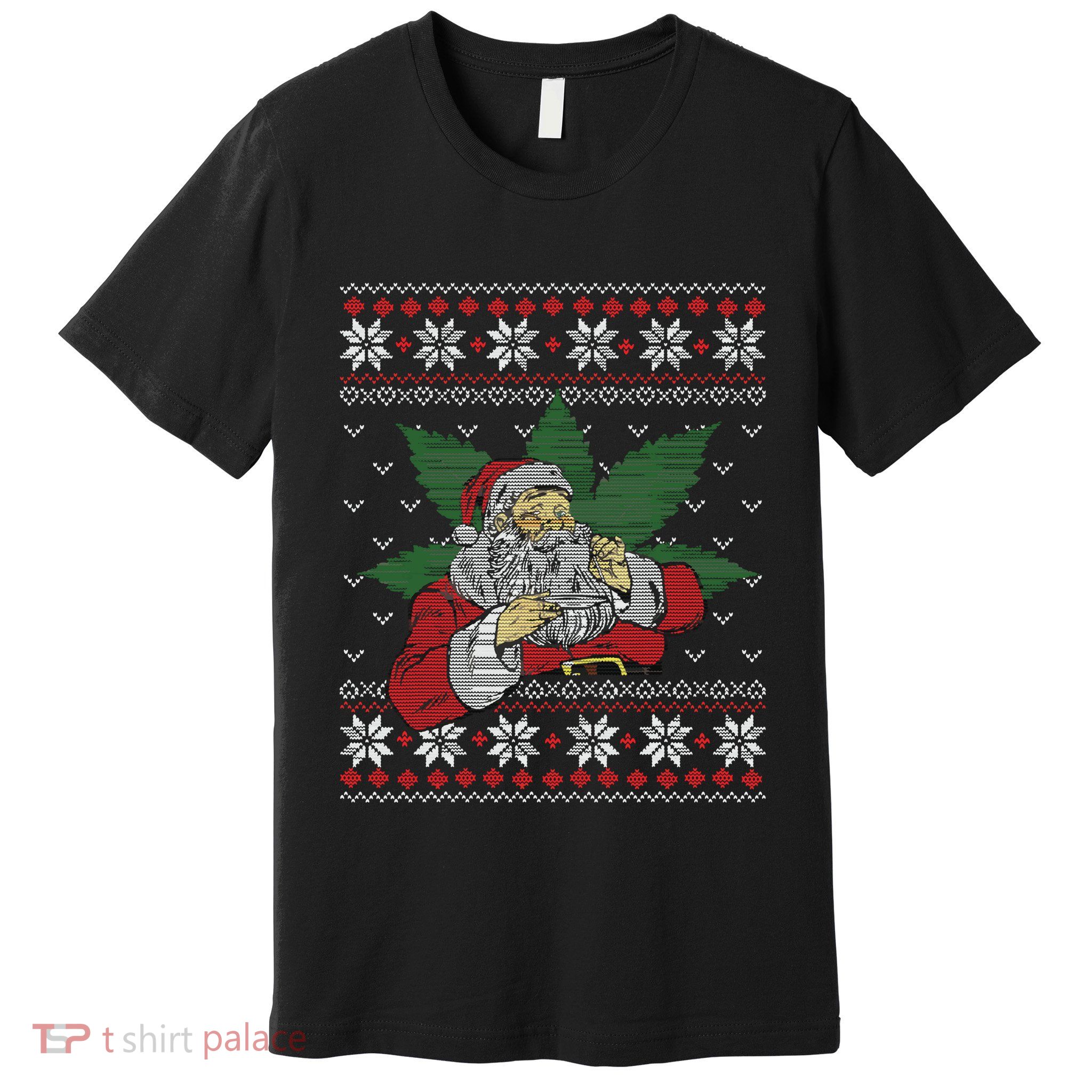 Santa Stoner Smoking Weed 420 Cannabis Humor Ugly Christmas Premium T-Shirt