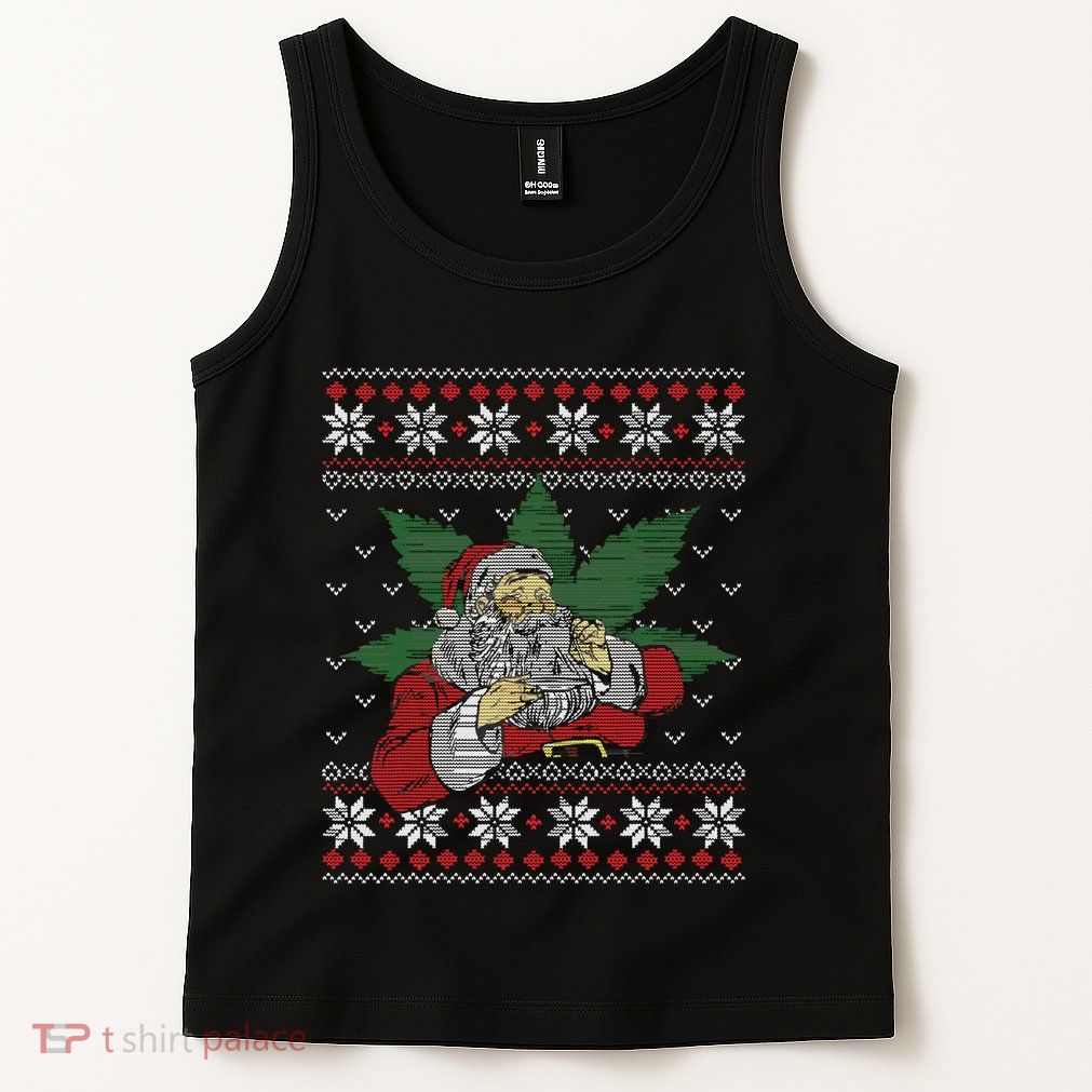 Santa Stoner Smoking Weed 420 Cannabis Humor Ugly Christmas Tank Top