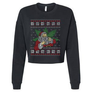 Santa Stoner Smoking Weed 420 Cannabis Humor Ugly Christmas Cropped Pullover Crew