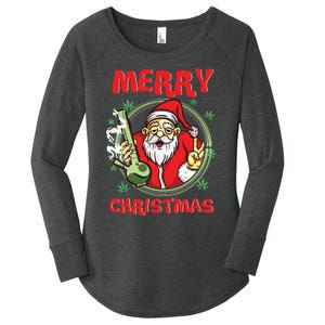 Smoking Santa Stoned On Christmas From His Fav Marijuana Women's Perfect Tri Tunic Long Sleeve Shirt