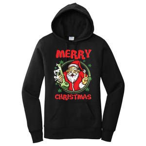 Smoking Santa Stoned On Christmas From His Fav Marijuana Women's Pullover Hoodie