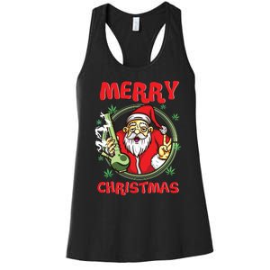 Smoking Santa Stoned On Christmas From His Fav Marijuana Women's Racerback Tank