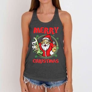 Smoking Santa Stoned On Christmas From His Fav Marijuana Women's Knotted Racerback Tank